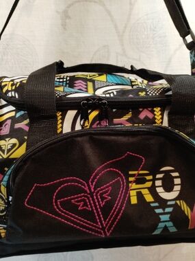 Roxy Black Duffel Bag with Pink, Yellow, Blue Accents